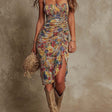 Aura™ | Boho Floral Ruched Midi Dress