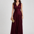 Lemar™ Sleeveless Pleated V Neck Midi Dress