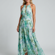 Portia | Floral Print Pleated Halter Midi Dress