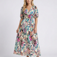 Eulalie | V Neck Short Sleeve Gathered Waist Midi Dress