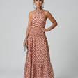 Amira | Geometric Print Cutout Midi Dress with Cross Halter Design