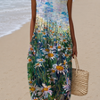 Kennedy - Women's Sleeveless Printed Beach Midi Dress Loose