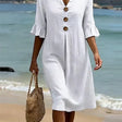 Vanesa™ | Puff Sleeve Textured Dress with Button Details