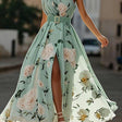 Julie | Light Green Floral Chiffon One-Shoulder Maxi Dress
