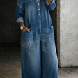 Stephanie | Printed Denim Jumpsuit with Off-Shoulder Design