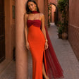 Two-tone draped long dress