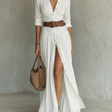 Alma | Long Sleeve Maxi Dress with Collar and Flowing Design