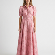 Xanthea | Tailored Floral Textured Maxi Shirt Dress with Short Sleeves