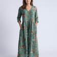 Marina | Floral V-Neck Maxi Dress with Three-Quarter Sleeves