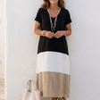 Thalia | Short Sleeve Colour Block V Neck Midi Dress