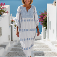 Evadne | V Neck Long Sleeve Embroidered Maxi Dress