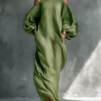 Anika | Green Off-Shoulder Puff Sleeve Maxi Dress