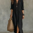 The Celine™ | Fluid V-Neck Button Maxi Dress