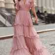 Brielle | V-Neck Short Sleeve Tiered Midi Dress