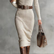 Diane | Knitted Midi Dress with Belt and High Neck