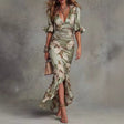 Lucía | Floral Print Asymmetrical Long Satin Dress