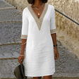 Élisa – Chic V-Neck Dress with Three-Quarter Sleeves