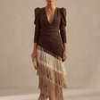 Frida | Sage Green Midi Dress with Fringe Details