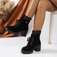 Tania - Chunky Heeled Lace Ankle Boots