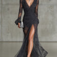 Sofia | Dark Grey Lace Ruched Maxi Dress