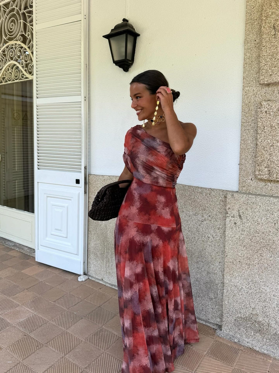 Watercolour Off-Shoulder Long Dress