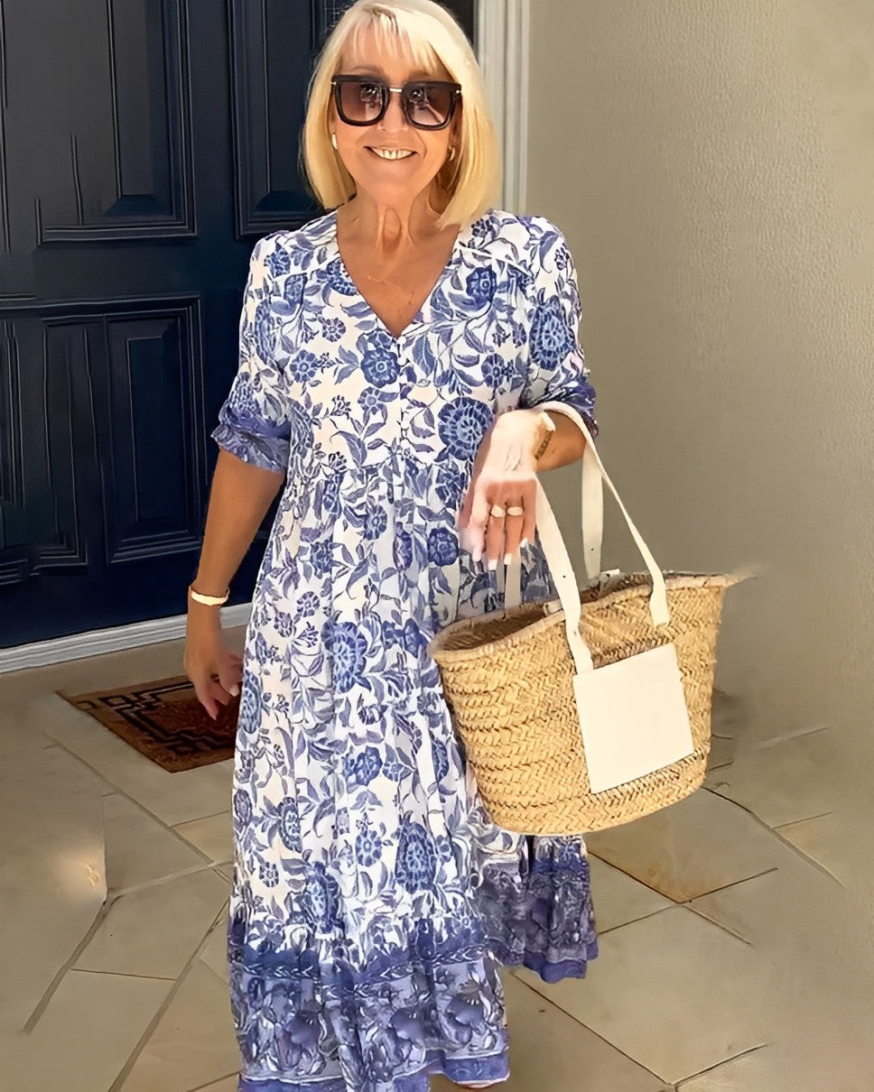 Rocío | Chic Floral Maxi Dress with V-Neck Design