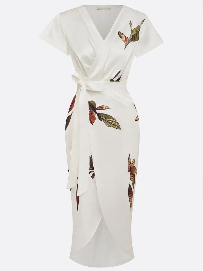Aura | Satin Botanical Print Dress