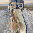 Mae | Island Style Ocean Print Oversized Shirt and Elastic Waist Pocket Trousers Set