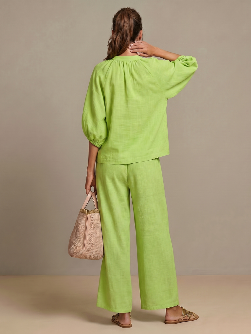 Natalia | Zip-Front Blouson Top with Wide-Leg Trousers