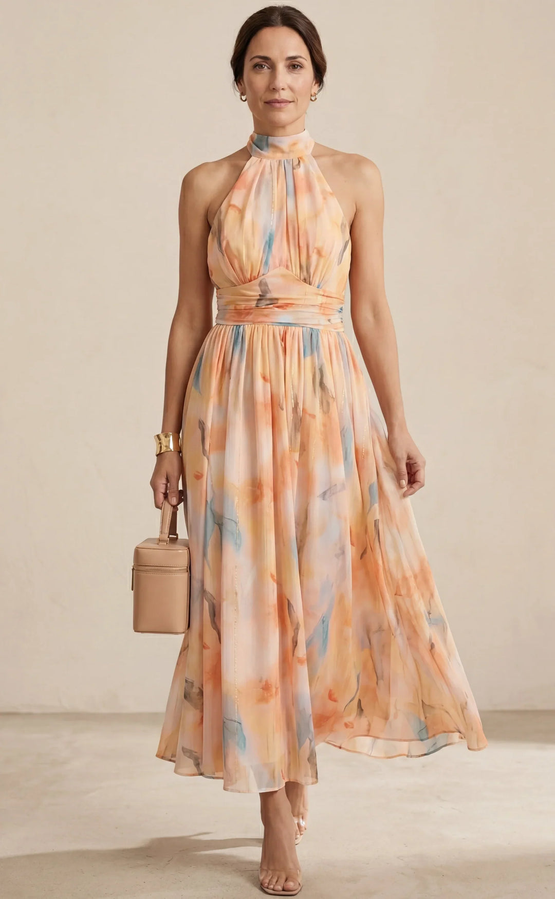 Esther | Watercolor Print Halter Neck Dress