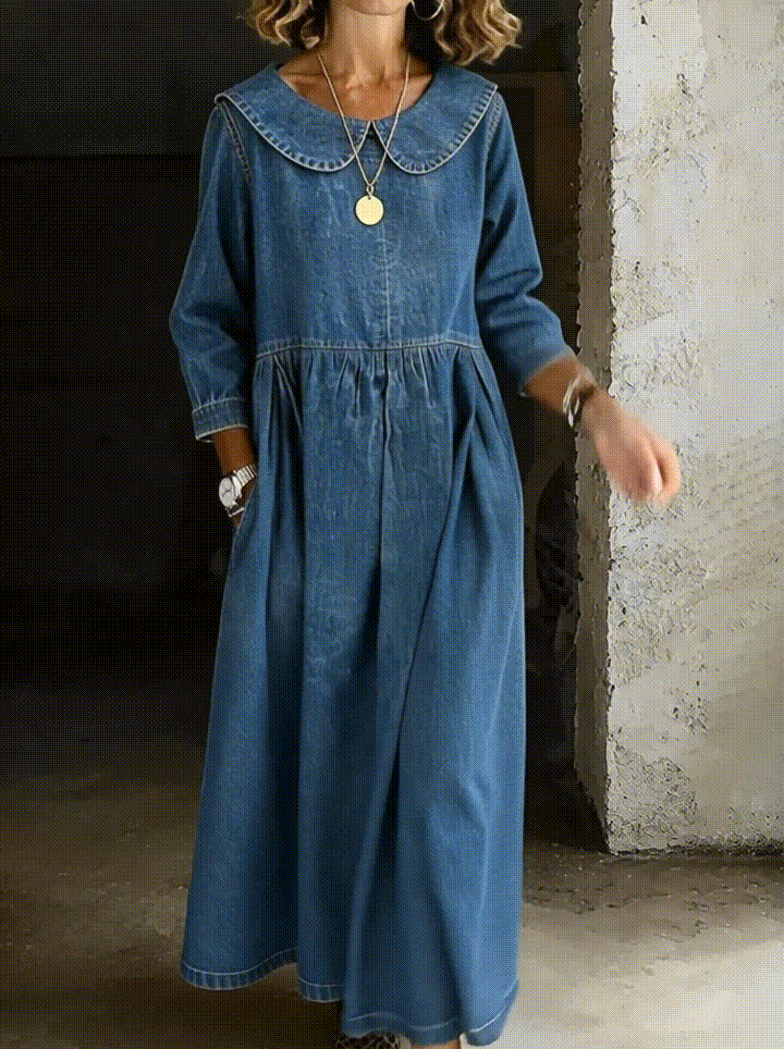 Clara | Denim Dress Featuring a Charming Peter Pan Collar