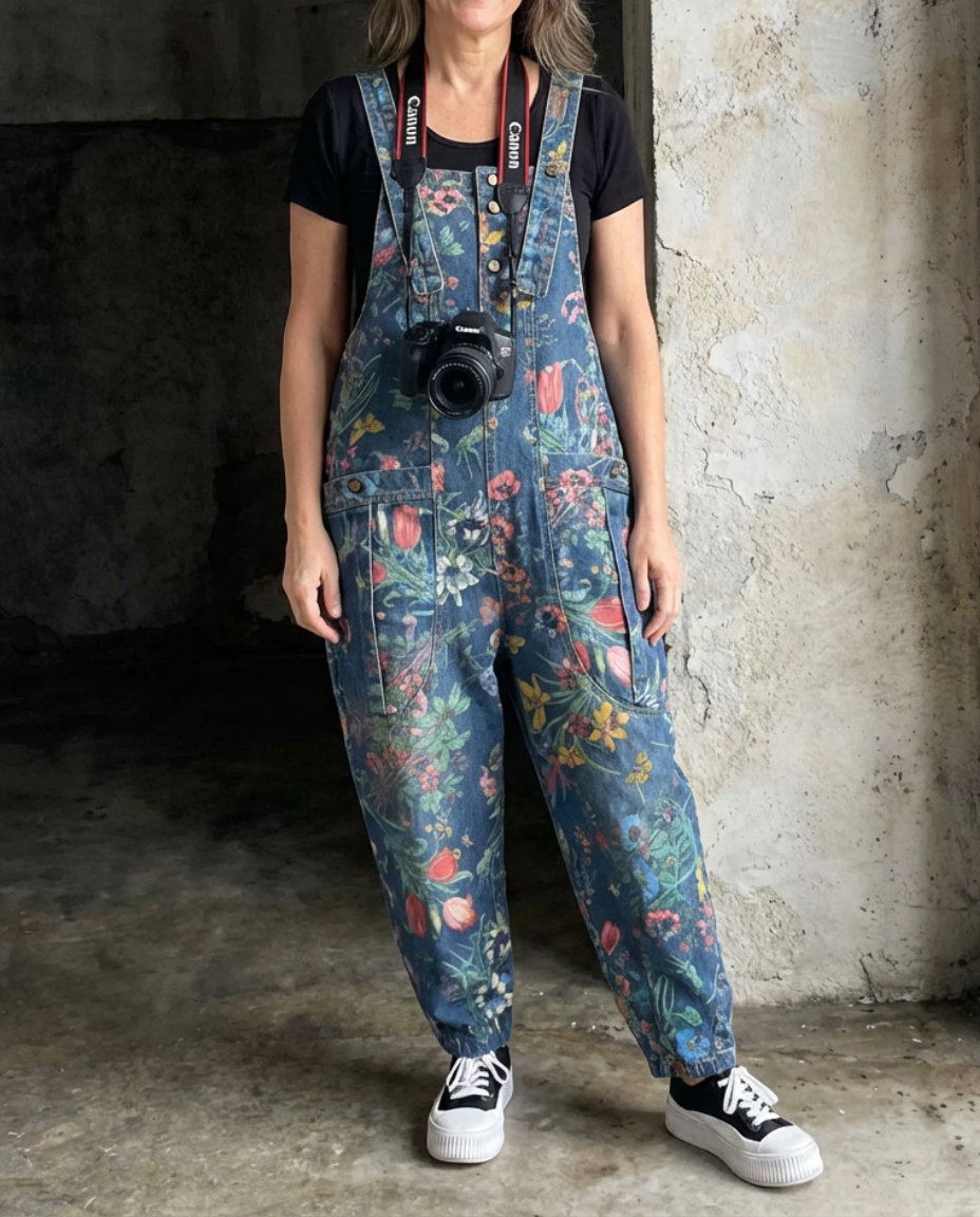 Flora | Floral Pattern Baggy Bib Overalls