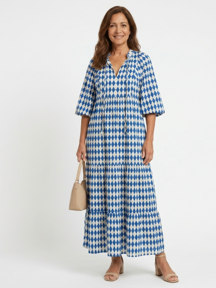 Elodie | Tiered Skirt Dress with Diamond Print