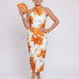 Zinnara | Floral Print Midi Dress with Halter Neck