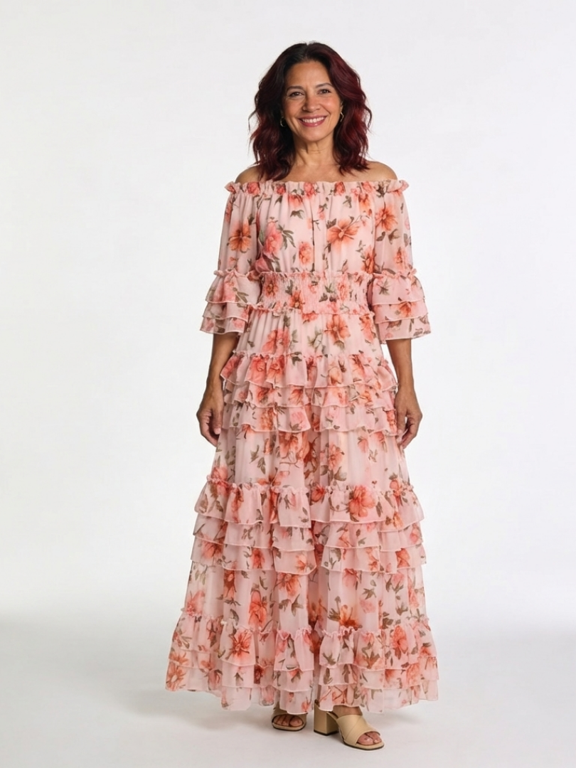 Rosalie | Floral Ruffle Tiered Maxi Dress with Off-Shoulder Design