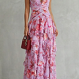 Belladina | Elegant Cascading Rose Maxi Dress with American Neckline