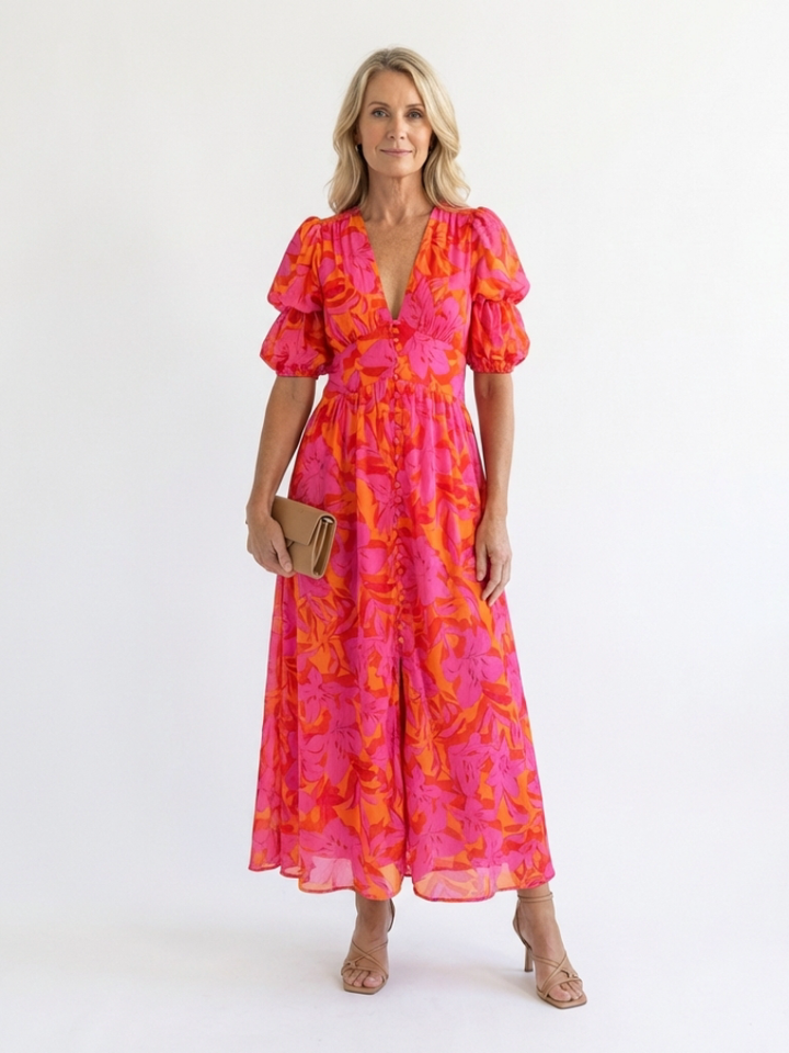 Brielle | V-Neck Short Sleeve Tiered Midi Dress