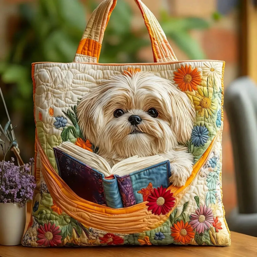 Artisanal Bag | Shih Tzu with Books and Flowers