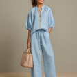 Natalia | Zip-Front Blouson Top with Wide-Leg Trousers