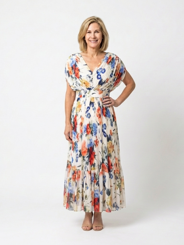 Savannah | Sleeveless Pleated Midi Dress with Short Hem
