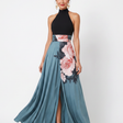 Olympas™ Halter Bodice Floral Skirt Maxi Dress
