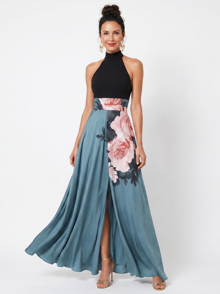 Olympas | Floral Maxi Dress with Halter Neck
