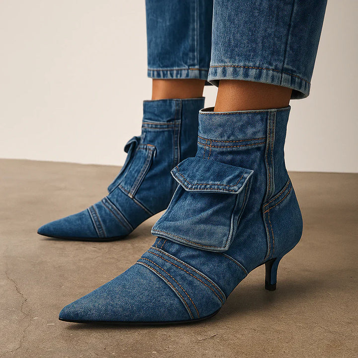 Vega - Premium Denim Cargo Ankle Boots
