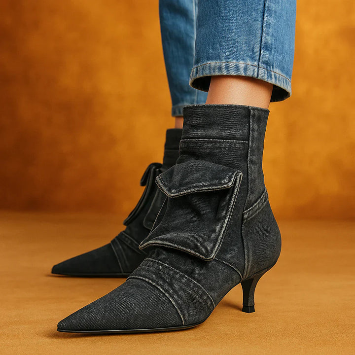 Vega - Premium Denim Cargo Ankle Boots