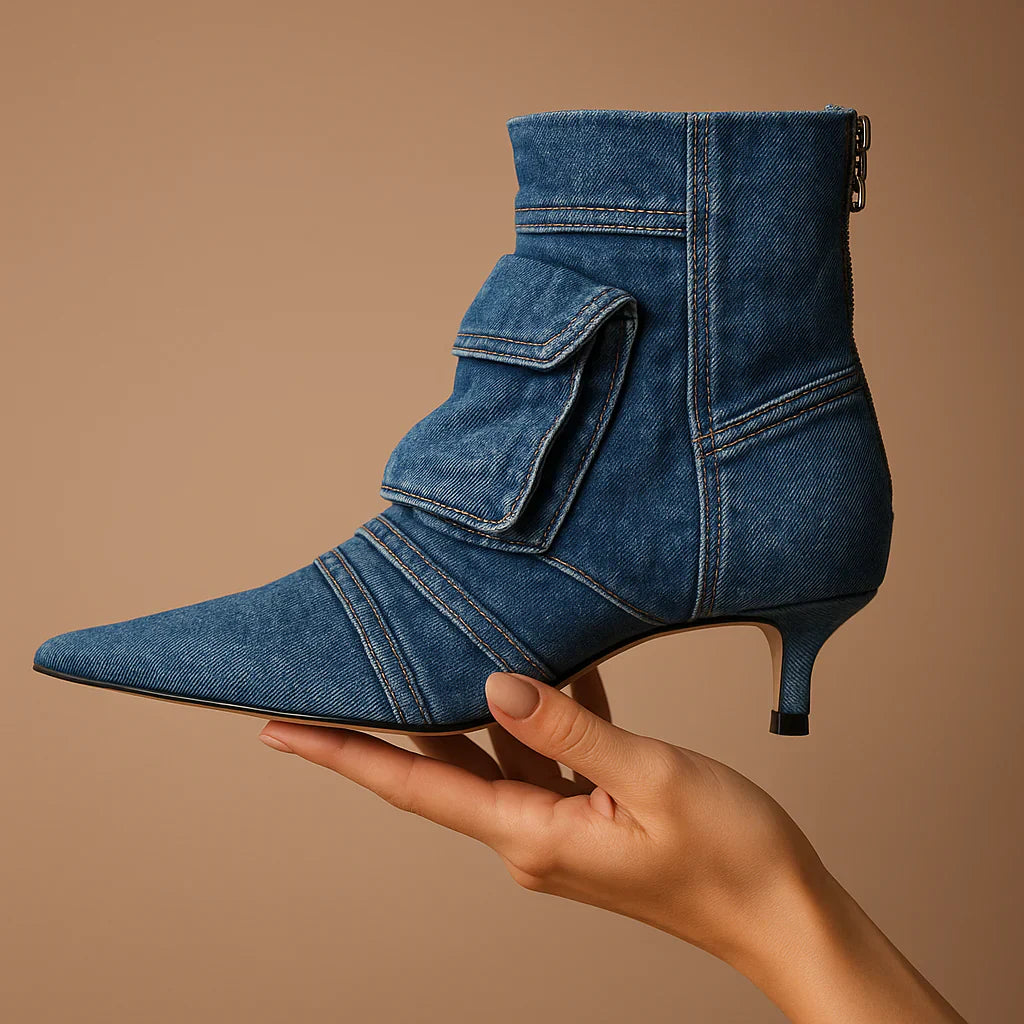 Vega - Premium Denim Cargo Ankle Boots