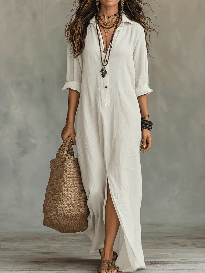 Soline | Relaxed V-Neck Maxi Dress with Button Details