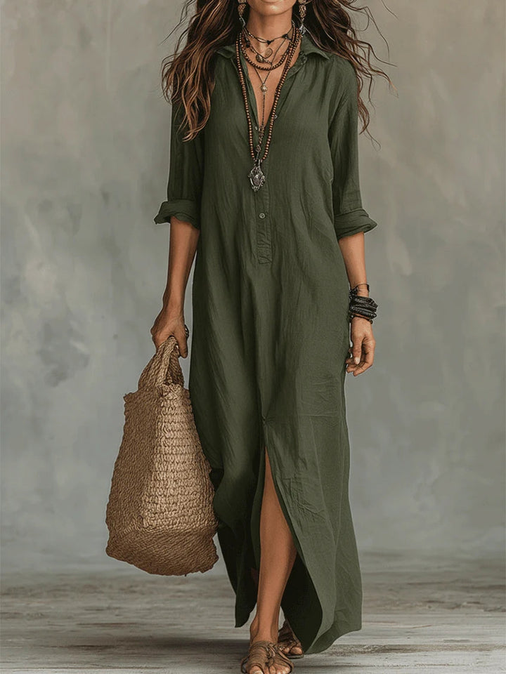 Soline | Relaxed V-Neck Maxi Dress with Button Details