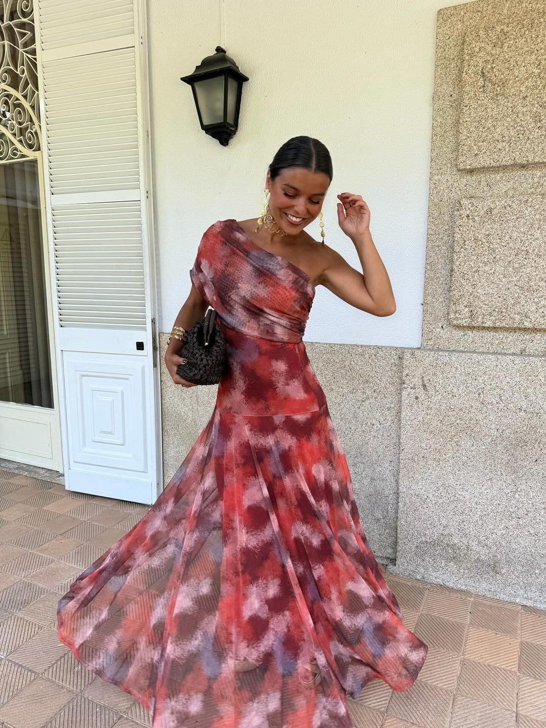 Watercolour Off-Shoulder Long Dress