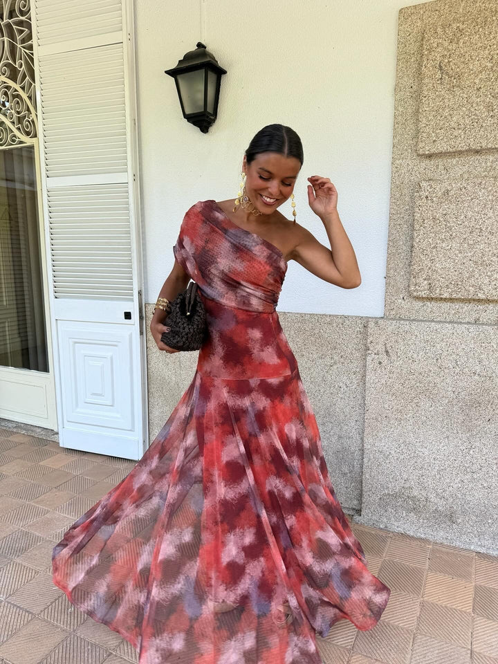 Watercolour Off-Shoulder Long Dress