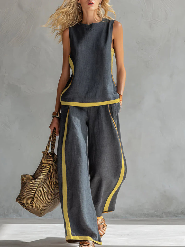 Ursula - Elegant and Casual Set of Waistcoat and Trousers with Bicolour Details
